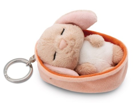 NICI 49984 Brelok Sleeping Pets królik karmelowy z długimi uszami 8cm, koszyk pomarańczowy