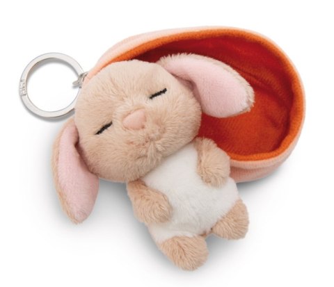 NICI 49984 Brelok Sleeping Pets królik karmelowy z długimi uszami 8cm, koszyk pomarańczowy