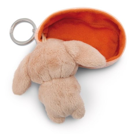 NICI 49984 Brelok Sleeping Pets królik karmelowy z długimi uszami 8cm, koszyk pomarańczowy