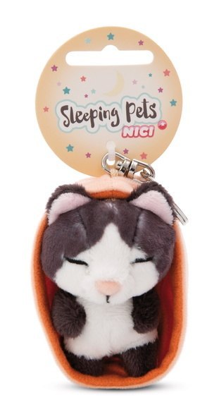 NICI 49986 Brelok Sleeping Pets kot czarny 8cm, koszyk pomarańczowy