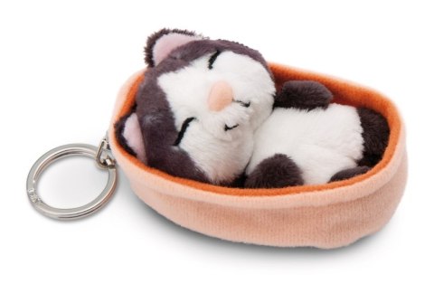 NICI 49986 Brelok Sleeping Pets kot czarny 8cm, koszyk pomarańczowy