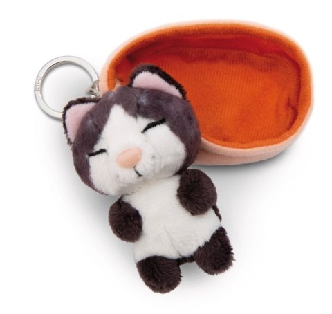 NICI 49986 Brelok Sleeping Pets kot czarny 8cm, koszyk pomarańczowy