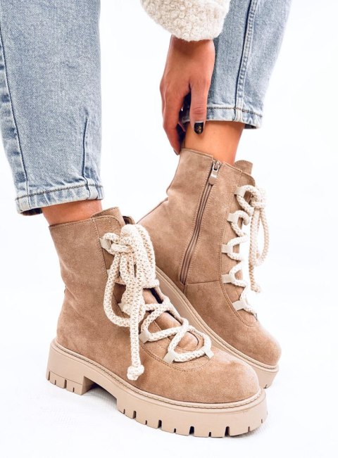 Botki sznurowane z grubymi sznurówkami SMILESS KHAKI - 38 Botki sznurowane z grubymi sznurówkami SMILESS KHAKI - 38