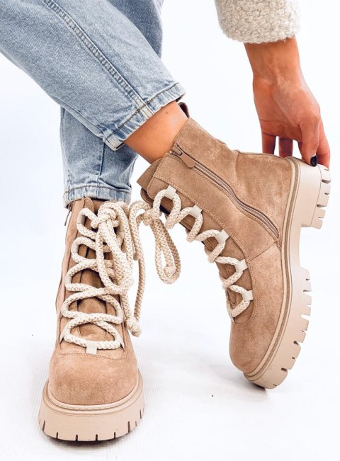 Botki sznurowane z grubymi sznurówkami SMILESS KHAKI - 38 Botki sznurowane z grubymi sznurówkami SMILESS KHAKI - 38