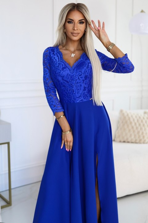 309-12 AMBER elegancka długa koronkowa suknia z dekoltem - kolor CHABROWY - XXL 309-12 AMBER elegancka długa koronkowa suknia z dekoltem - kolor CHABROWY - XXL