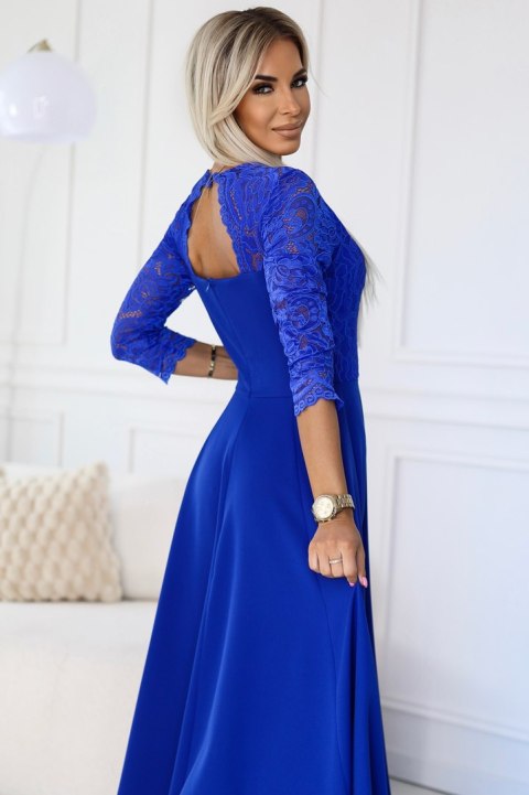 309-12 AMBER elegancka długa koronkowa suknia z dekoltem - kolor CHABROWY - XXL 309-12 AMBER elegancka długa koronkowa suknia z dekoltem - kolor CHABROWY - XXL