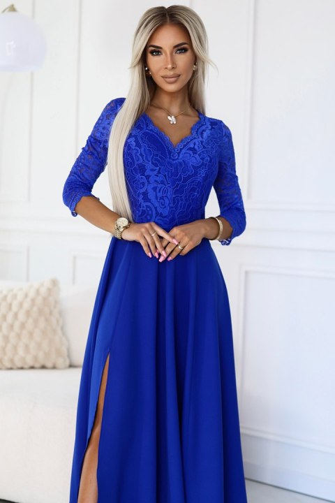 309-12 AMBER elegancka długa koronkowa suknia z dekoltem - kolor CHABROWY - XXL 309-12 AMBER elegancka długa koronkowa suknia z dekoltem - kolor CHABROWY - XXL
