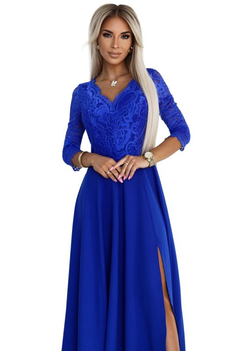 309-12 AMBER elegancka długa koronkowa suknia z dekoltem - kolor CHABROWY - XXL 309-12 AMBER elegancka długa koronkowa suknia z dekoltem - kolor CHABROWY - XXL