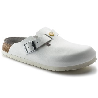 Chodaki męskie Birkenstock Boston ESD White skóra naturalna klapki dla medyka regular szerokie (0061370)