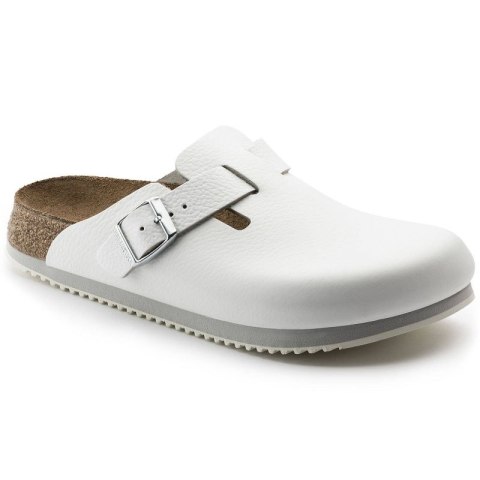 Chodaki męskie Birkenstock Boston Super Grip White skóra naturalna medyczne lekarskie klapki regular szerokie (0060134)