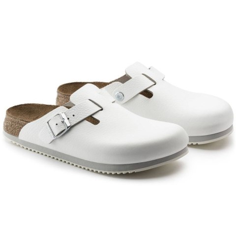 Chodaki męskie Birkenstock Boston Super Grip White skóra naturalna medyczne lekarskie klapki regular szerokie (0060134)