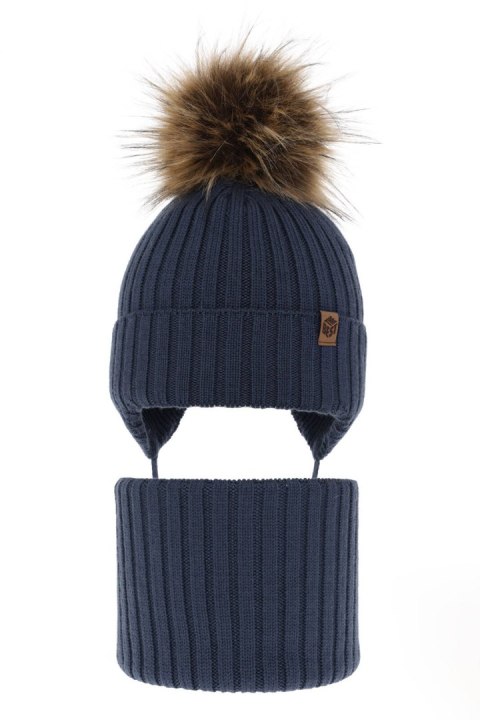 Komplet zimowy dla chłopca: czapka i komin niebieski 100% wełniany extrafine merino Juno Komplet zimowy dla chłopca: czapka i komin niebieski 100% wełniany extrafine merino Juno