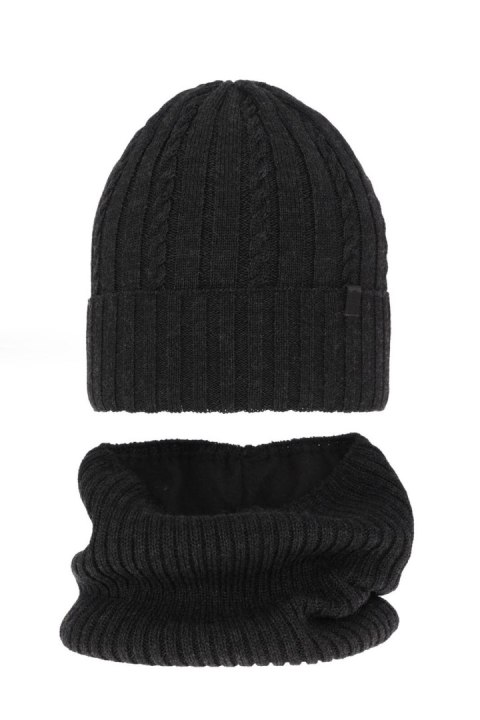 Czapka i komin dla chłopca zimowy komplet, ciemnoszary, z wełną merino, podszyty polarem Kairo Czapka i komin dla chłopca zimowy komplet, ciemnoszary, z wełną merino, podszyty polarem Kairo