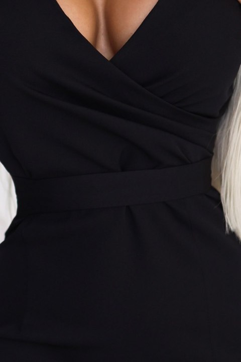 479-9 NINA elegancka sukienka z kopertowym dekoltem, rękawkiem i paskiem - CZARNA - XL 479-9 NINA elegancka sukienka z kopertowym dekoltem, rękawkiem i paskiem - CZARNA - XL