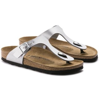 Japonki damskie Birkenstock Gizeh Birko-Flor srebrne regular szerokie (0043851)