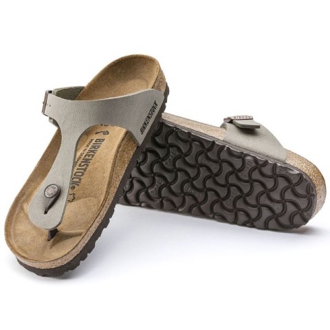 Japonki damskie szare-beżowe Birkenstock Gizeh Birko-Flor Nubuck Stone regular szerokie (43391)