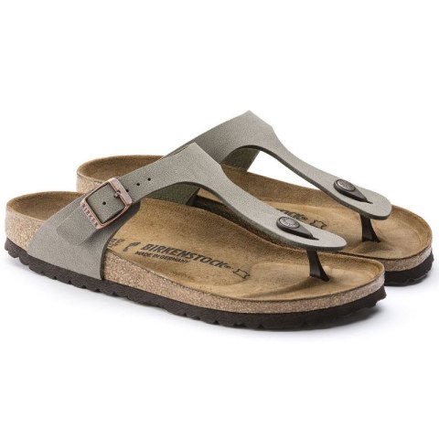 Japonki damskie szare-beżowe Birkenstock Gizeh Birko-Flor Nubuck Stone regular szerokie (43391)