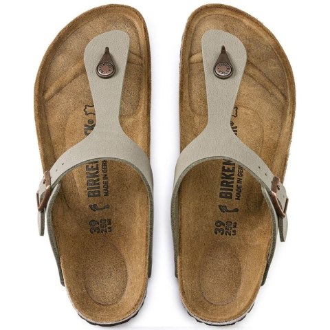 Japonki damskie szare-beżowe Birkenstock Gizeh Birko-Flor Nubuck Stone regular szerokie (43391)