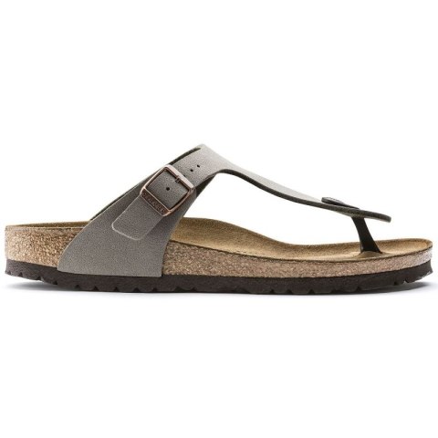 Japonki damskie szare-beżowe Birkenstock Gizeh Birko-Flor Nubuck Stone regular szerokie (43391)