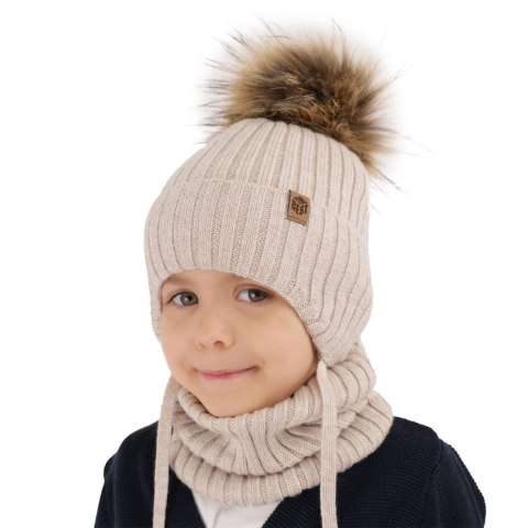 Komplet zimowy dla chłopca: czapka i komin czarny 100% wełniany extrafine merino Juno