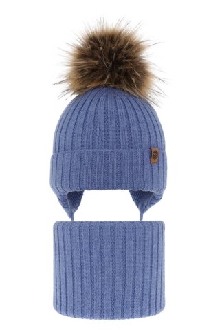 Komplet zimowy dla chłopca: czapka i komin niebieski 100% wełniany extrafine merino Juno