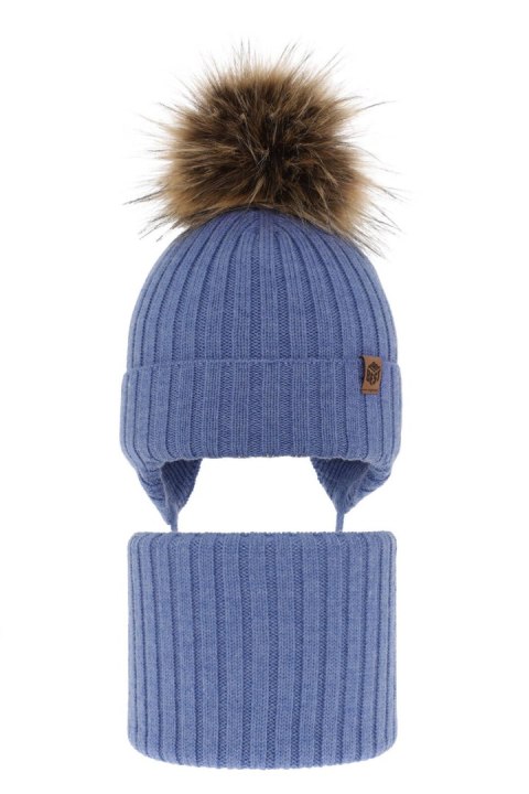 Czapka i komin dla chłopca zimowy komplet, niebieski, 100% wełniany merino, wiązany Juno Czapka i komin dla chłopca zimowy komplet, niebieski, 100% wełniany merino, wiązany Juno