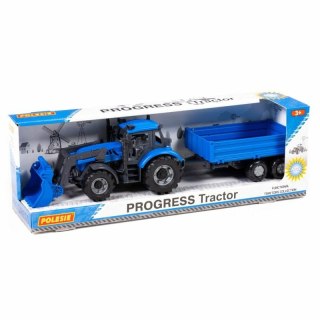 Polesie 91819 Traktor+ładowarka Progres niebieski z przyczepą burtową