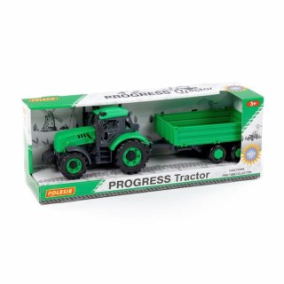 Polesie 91260 Traktor Progres inercyjny z przyczepą burtową zielony w pudełku