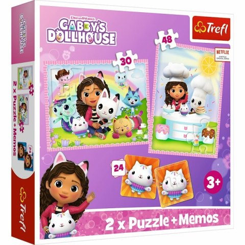 Puzzle 2w1 + memos Gabi z Kocim Przyjacielem. Koci Domek Gabi. Gabby's Dollhouse 93382 Trefl